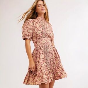 NWT byTiMo x Free People Josephine Puff Sleeve Dress in Red Multi Floral | XL